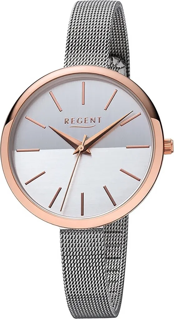 Montre femme Regent F-1170 analogique en métal argenté avec cadran lisible