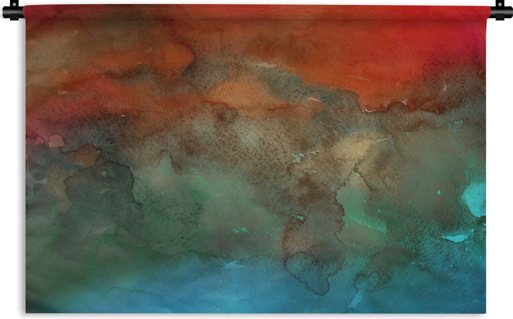 MuchoWow Wandteppich Wandbehang Aquarell - Rot - Grün - Braun 150x100 cm Tapisserie Dekoration Wandtuch - Waschbar - Tapisserien - Wand-Decke