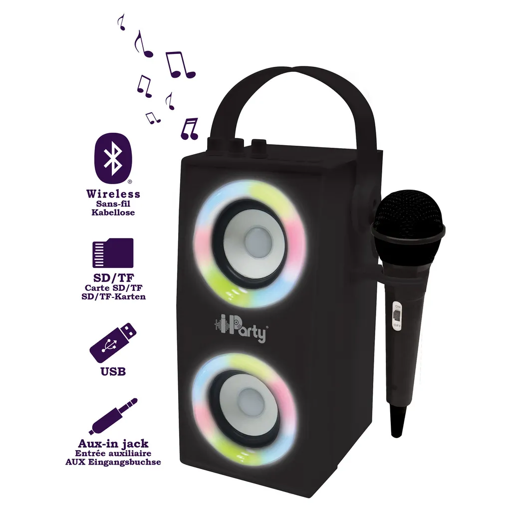 Système de Sonorisation Mobile iParty Lexibook Noir pour Fêtes et Chant