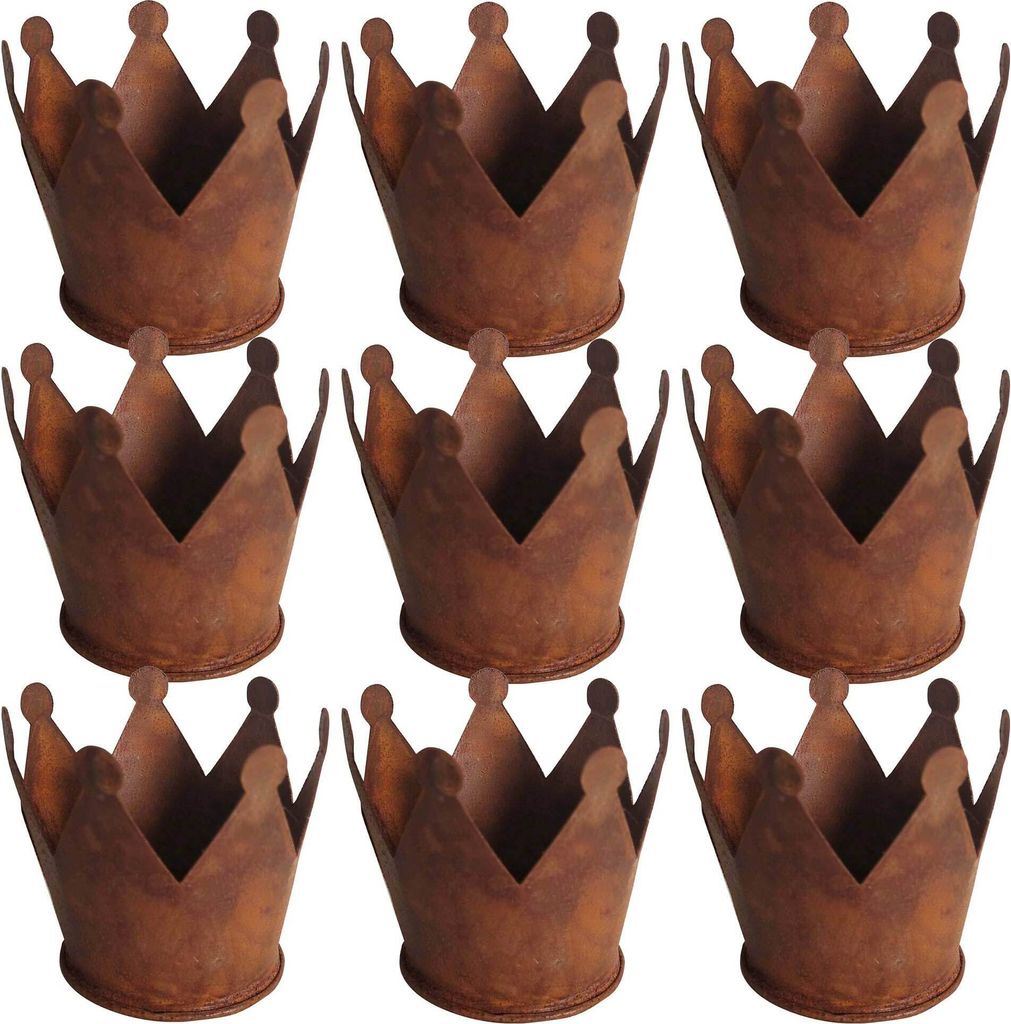 UNUS Krone Zink Rost Ø9,5 9er Set Dekoration Edelrost Deko