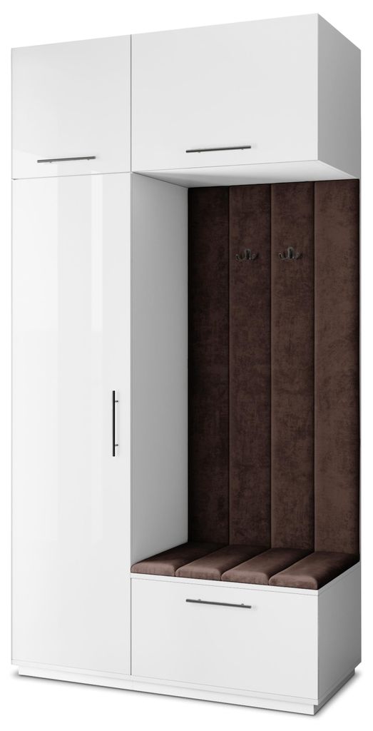 Masseno Garderobe-Set REMA 120/240/60 cm Modern Garderobenschrank Weiß, Veloursstoff MONOLITH 29 (Braun)