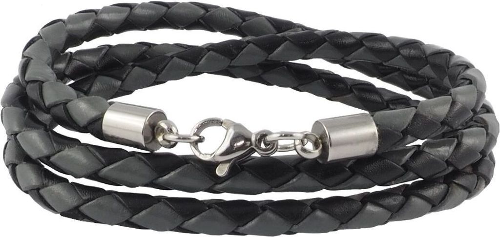 Lederkette Lederband Herren Halskette Schwarz Grau 17-100 Produktbild 