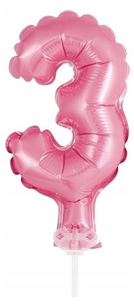 Decorazione per torta mini palloncini in foil rosa numero 3 Immagine del prodotto 