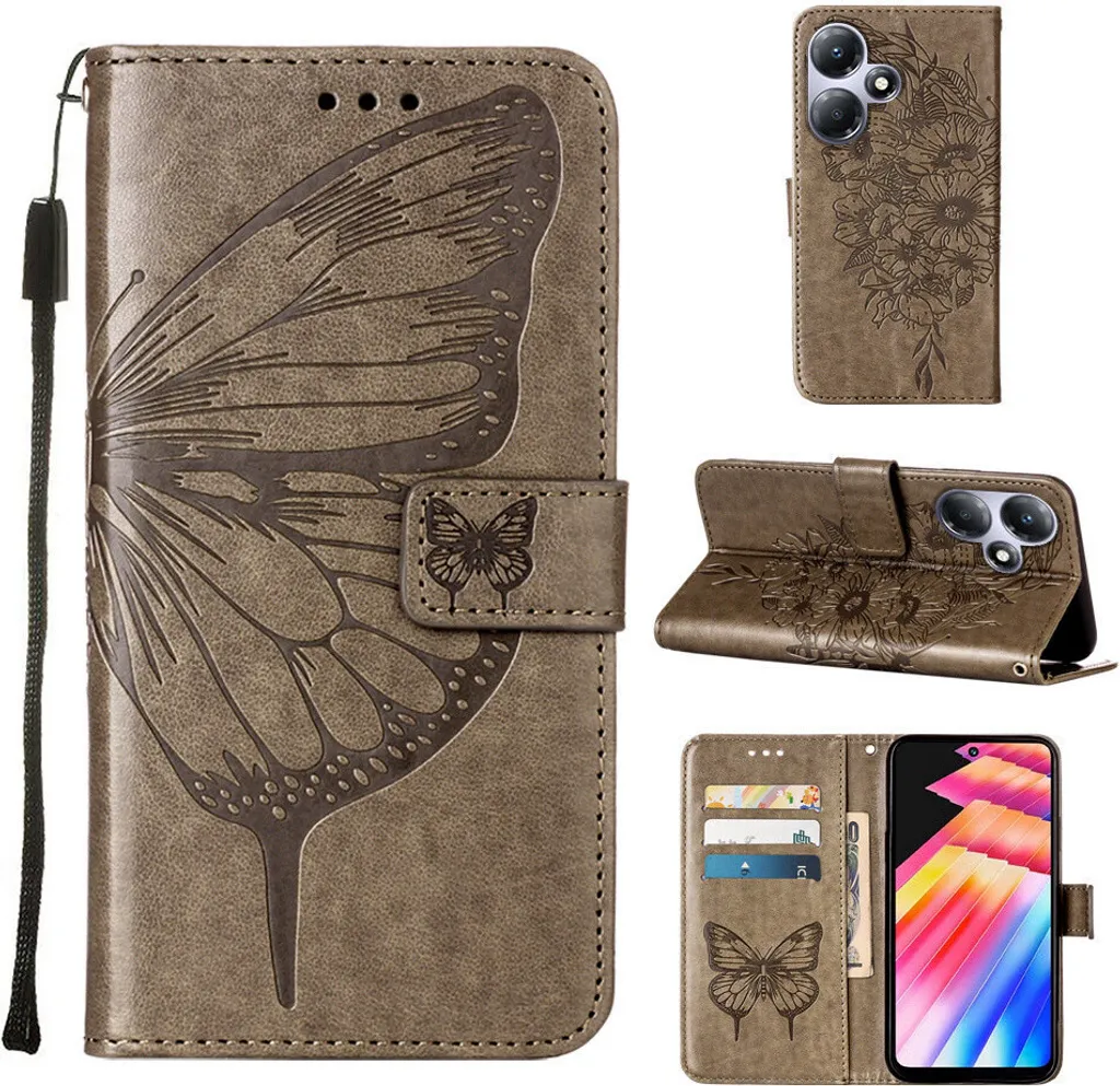 Custodia Infinix Hot 30 Play NFC Grigio Butterfly - Prezzo Top