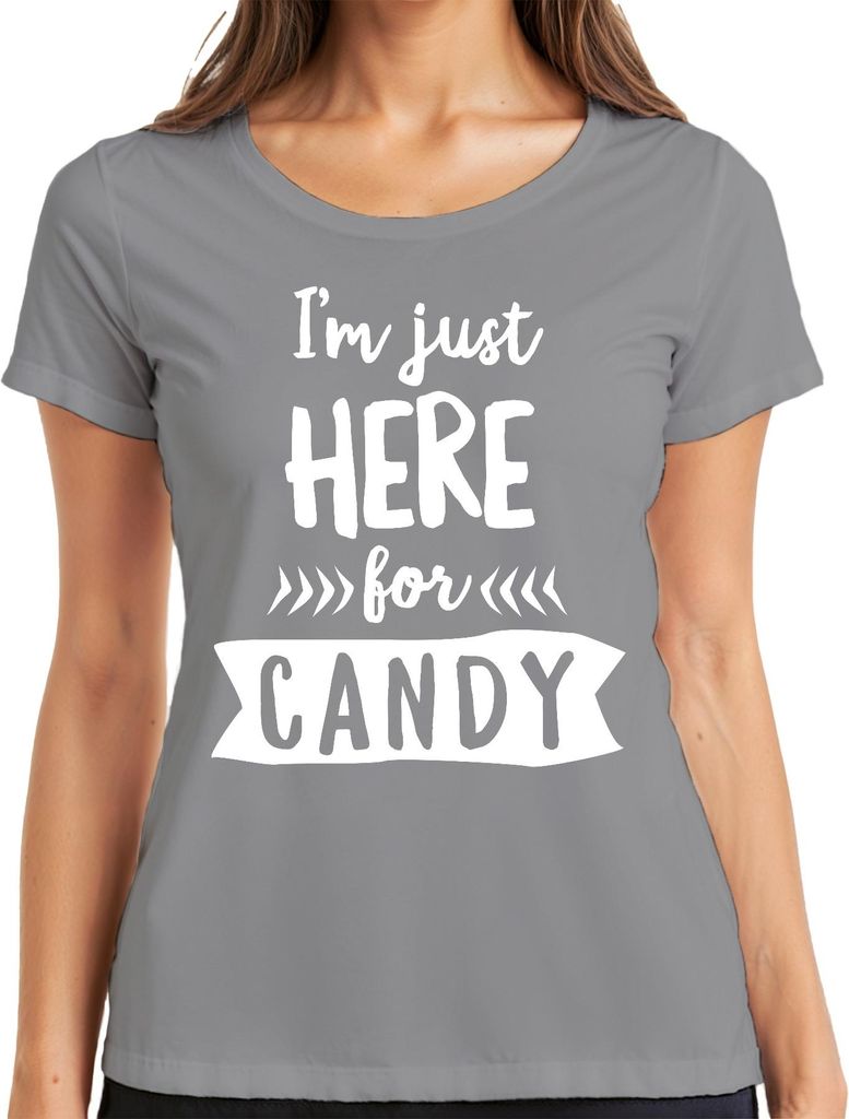 I'm just here for candy Halloween Kinder Süßigkeiten Lustig Party Damen T-Shirt, Grau, L