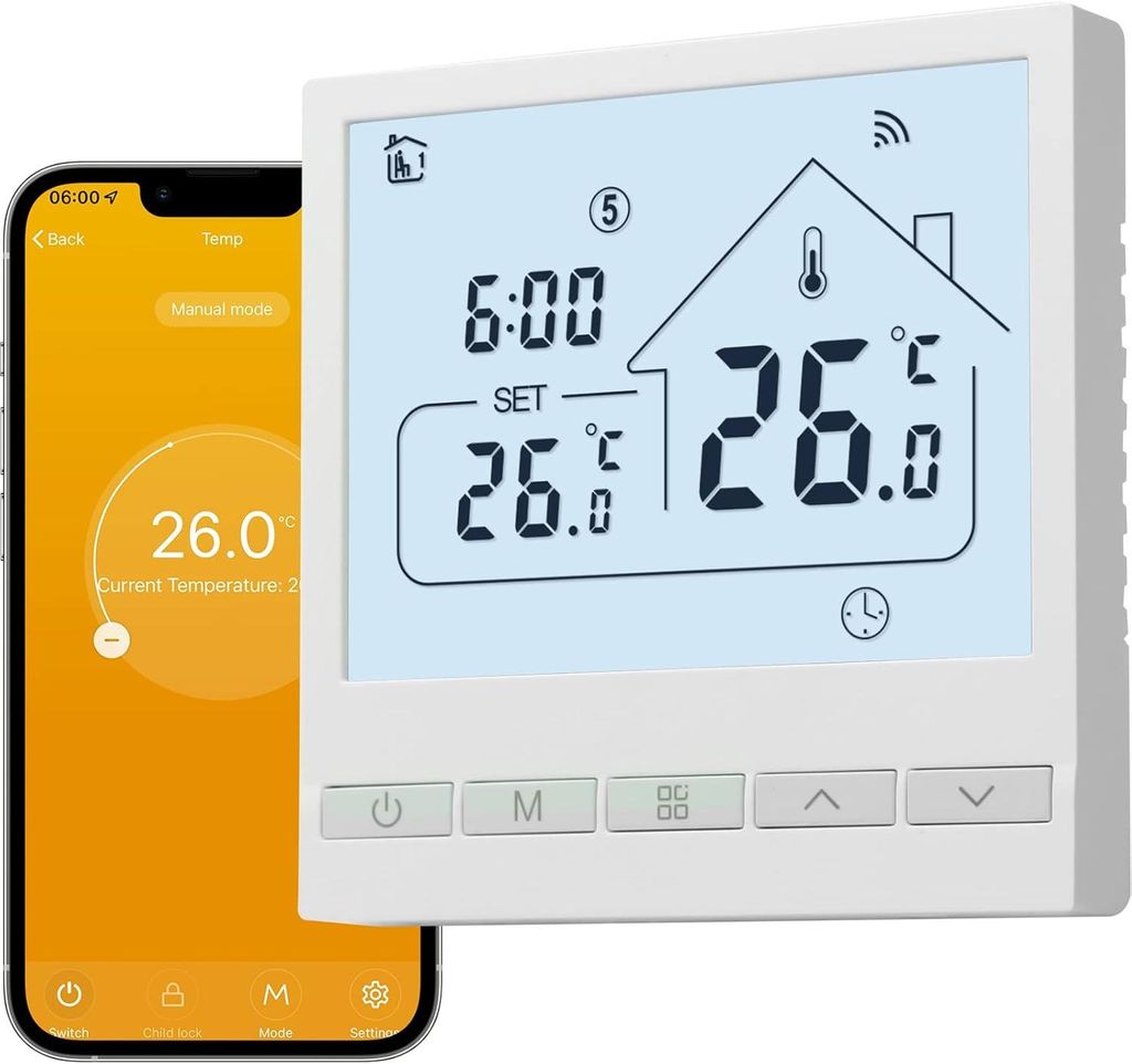 BEOK CONTROLS Thermostat Fussbodenheizung, Raumthermostat Fußbodenheizung WLAN für Wasser Heizung, Intelligent Kompatibel mit Alexa, Tuya Smart L...