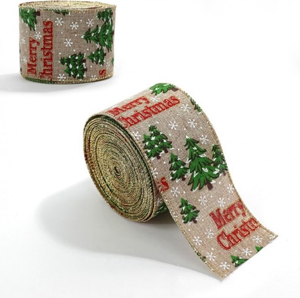 ECARLA Weihnachtsband 6,3 cm x 2 m Beige mit Weihnachtsmotiv KSN140