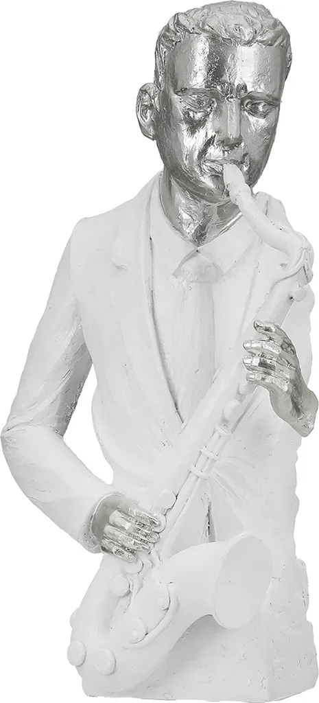 Figurine Saxophoniste en résine blanche Gilde, design abstrait 31cm