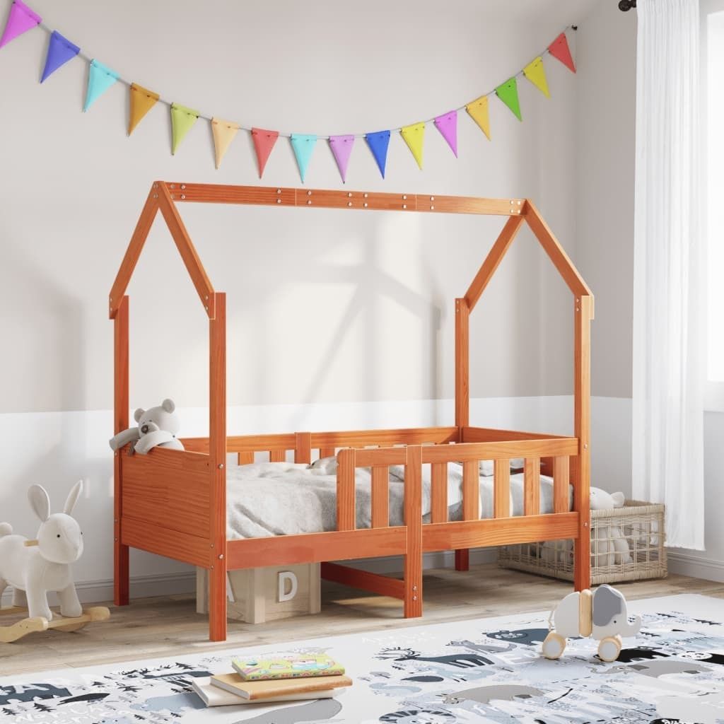 Maison Exclusive - Kinderbett Hausbett Wachsbraun 70x140 cm Kiefer