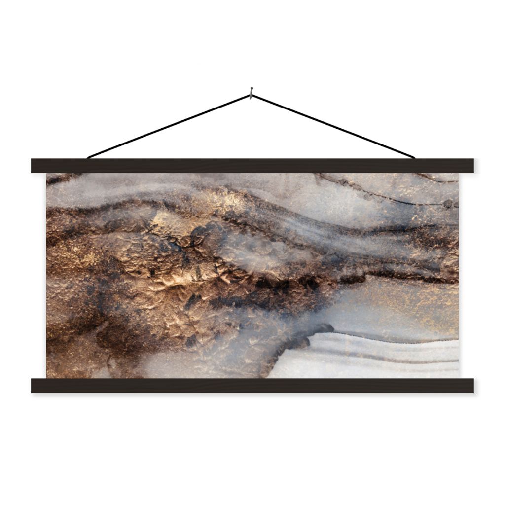 MuchoWow Textilposter Sturm - Gold - Abstrakt 60x30 cm mit schwarzem Rahmen - Textilien