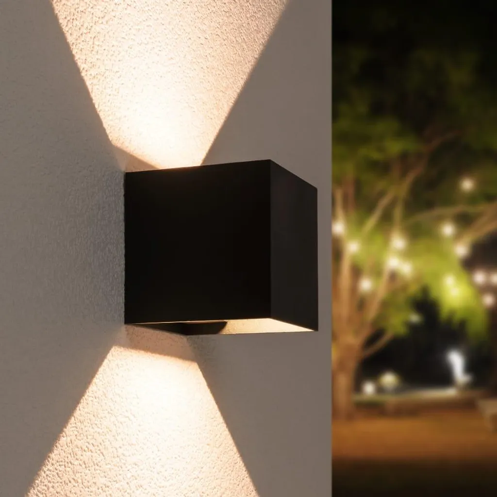 HOFTRONIC Applique Murale LED 7W 3000K Cube Noir IP65 Dimmable Extérieur