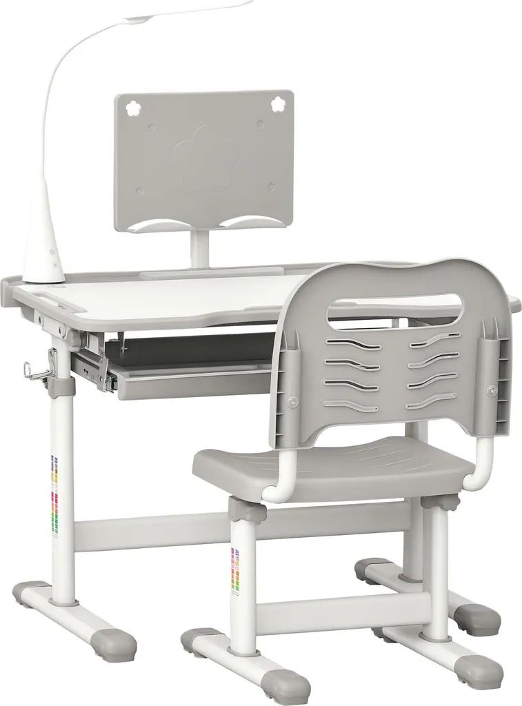 Table d'étude Évolutive pour Enfant avec Chaise Hauteur Ajustable Gris