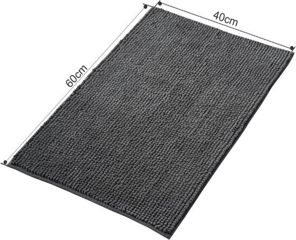 Unyqoos flauschige rutschfeste Badematte für Dusche und Bad, waschbare Chenille, dunkelgrau, 40 x 60 cm