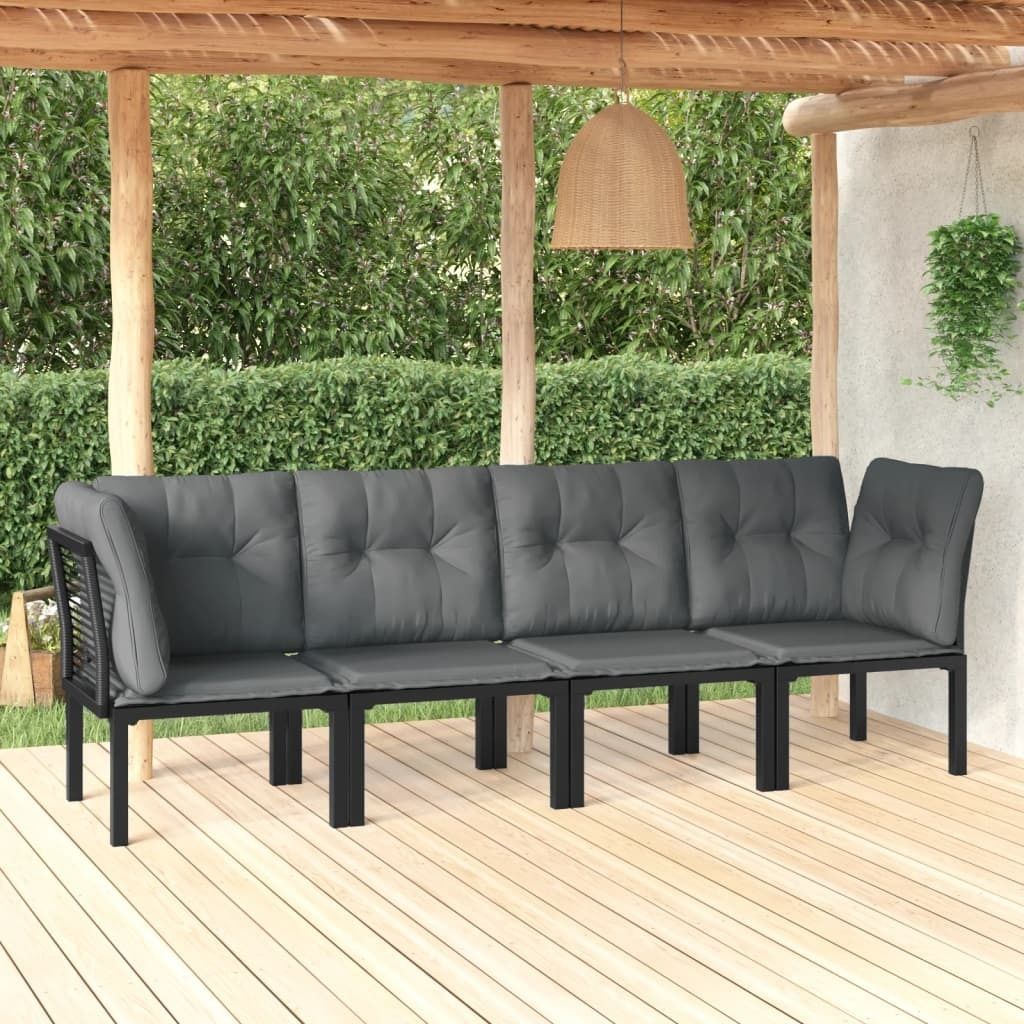 The Living Store 4-tlg. Garten-Lounge-Set Schwarz und Grau Poly Rattan