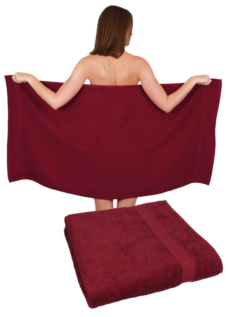 Betz 2 Stück Duschtücher 70 x 140 cm PREMIUM 100% Baumwolle Liegetuch Strandtuch Farbe: dunkelrot