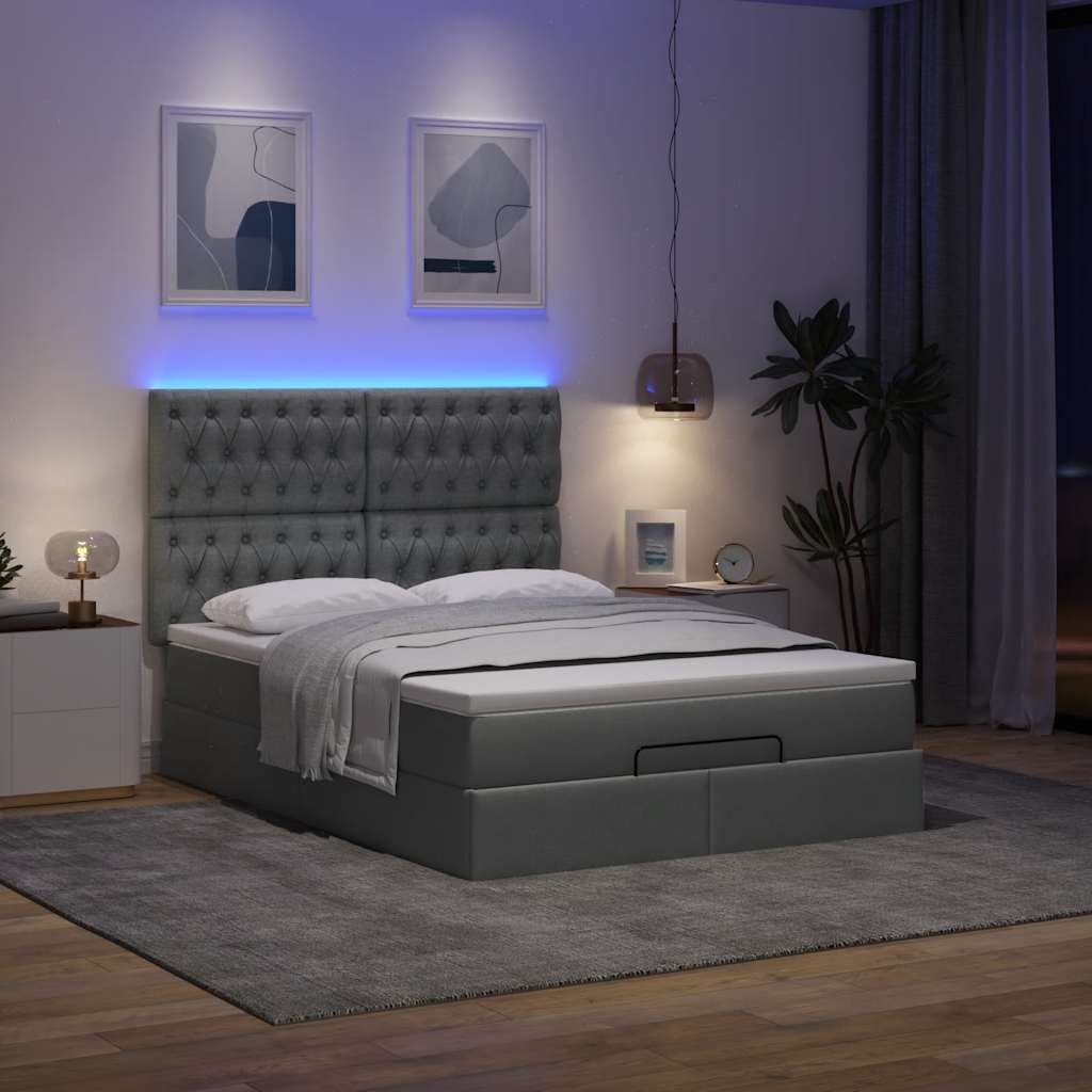 Maison Exclusive - Ottoman-Bett mit Matratze & LEDs Dunkelgrau 140x190 cm Stoff