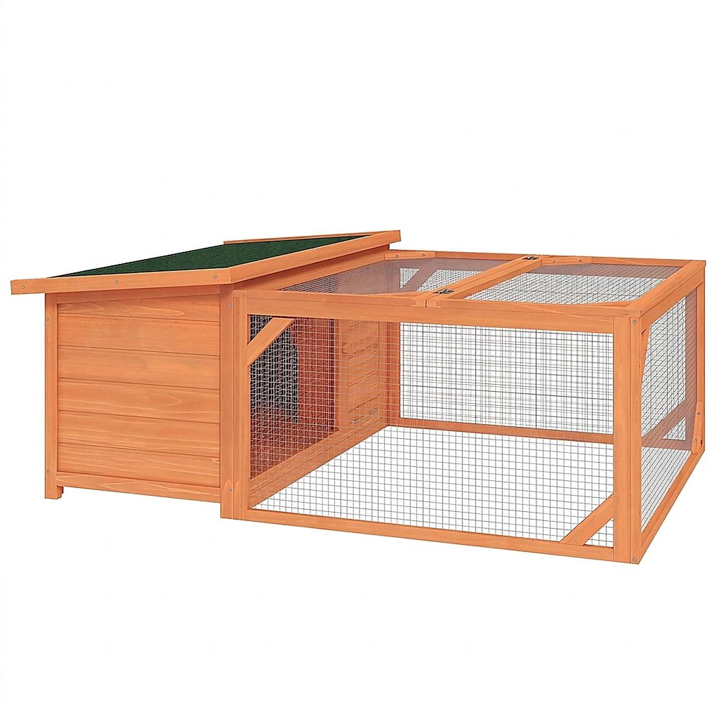 Kleintierstall mit Freigehege Hasenstall Tannenholz 125,5x100x49 cm Grün Natur