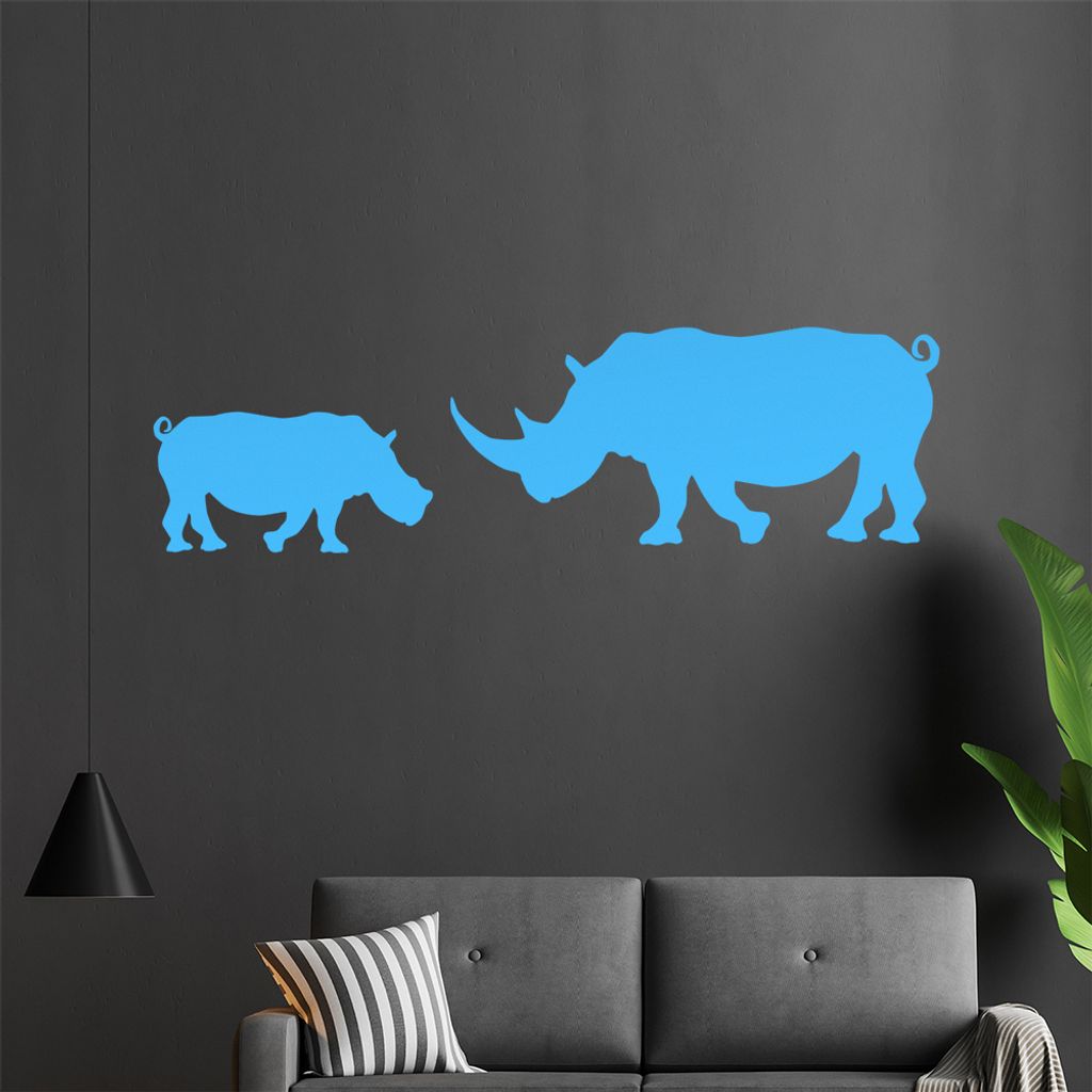 KIWISTAR Nashörner Silhouette Umriss Wandtattoo in 6 Größen - Wandaufkleber Wall Sticker - Dekoration, Küche, Wohnzimmer, Schlafzimmer, Badezimmer
