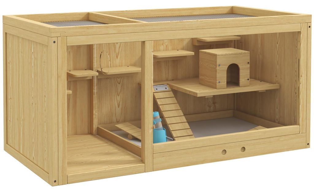 PawHut Hamsterkäfig aus Holz Kleintierkäfig Spielhaus für Produktbild 