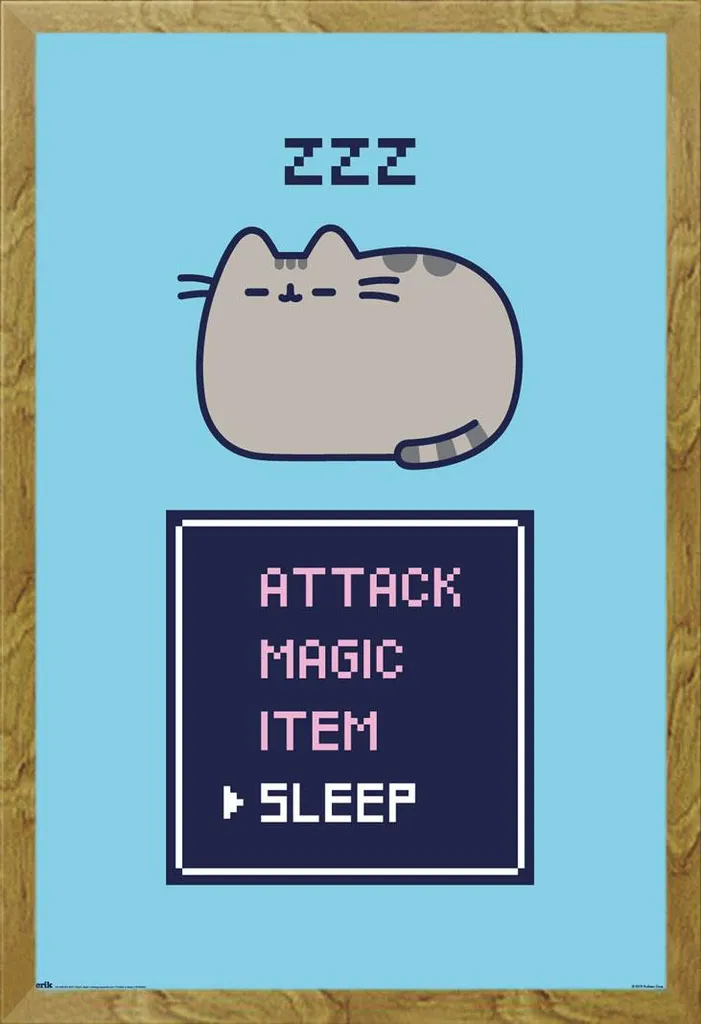 Pusheen - Poster - Gamer + cornice rimovibile, Shinsuke® Maxi MDF oak, vetro acrilico