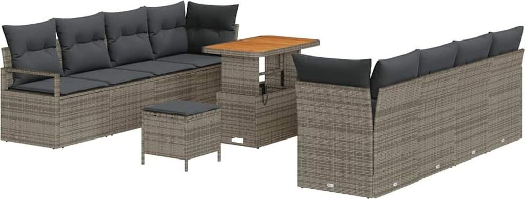 Gartensofa-set mit Kissen 11 pcs Grau Poly-Rattan