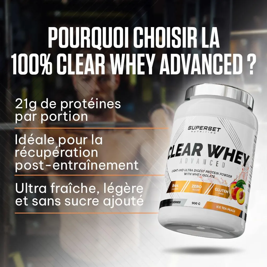 Isolat de Whey Clear Pêche 900g Boisson Isolat de Protéine Légère