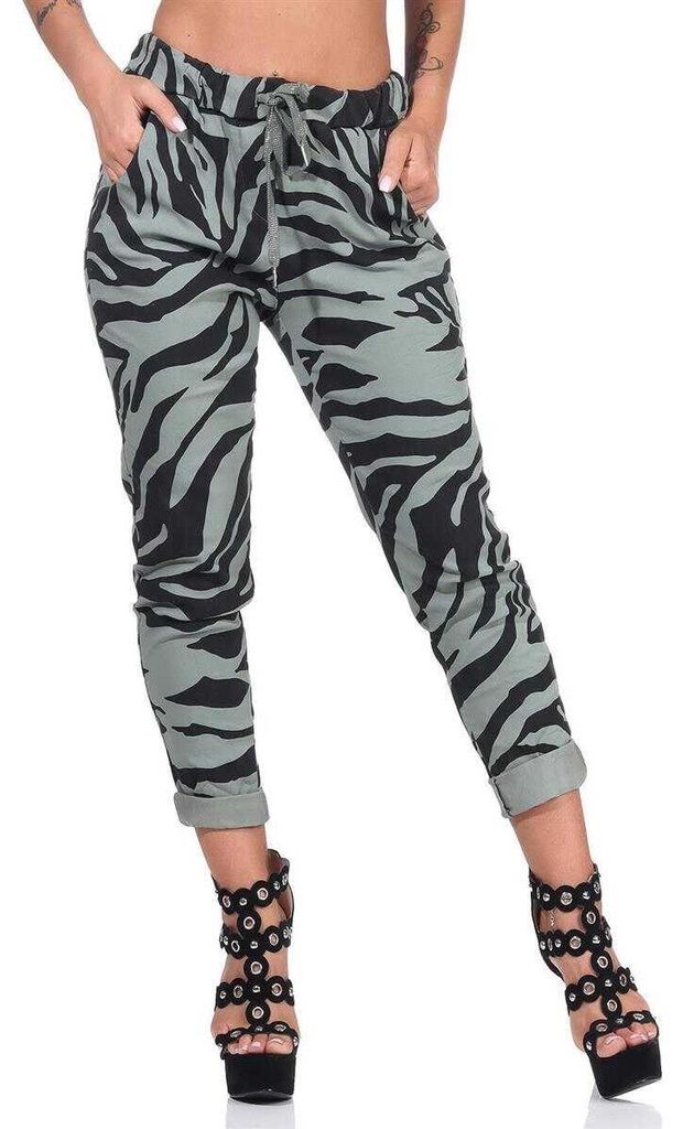 Damen Jogginghose Freizeithose Hose mit Muster, Dunkelgrün Produktbild 