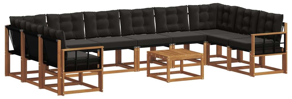 vidaXL Outdoor-Sofagarnitur mit Kissen 11 pcs Natürlich und Schwarz