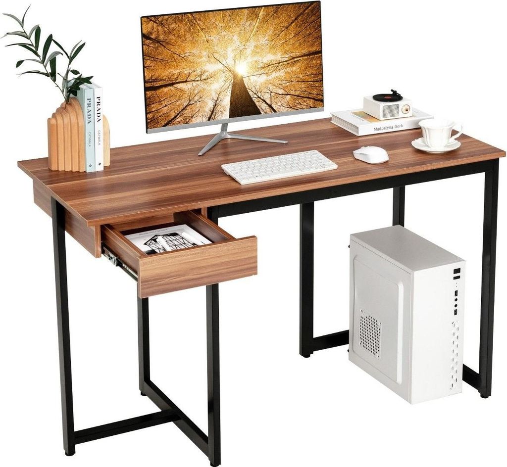 120 cm langer Computertisch mit Schublade & Verstellbaren Pads Computertisch Walnuss