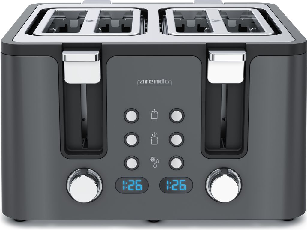 Arendo Toaster, 4 kurze Schlitze, für 4 Scheiben, 1750 W, Automatik, Edelstahl, Wärmeisolierendes Doppelwandgehäuse