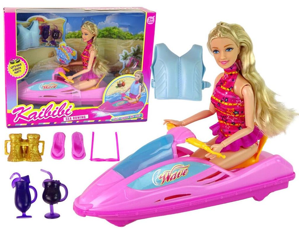 Motorboot Puppenset aus Kunststoff, 30 cm Puppe, 27 cm Motorboot, bewegliche Teile