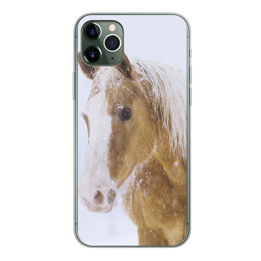 MuchoWow Handyhülle Schutzhülle Hülle für iPhone 11 Pro Max Pferd - Schnee - Winter Silikon Softcase Handy Hülle - Schutz