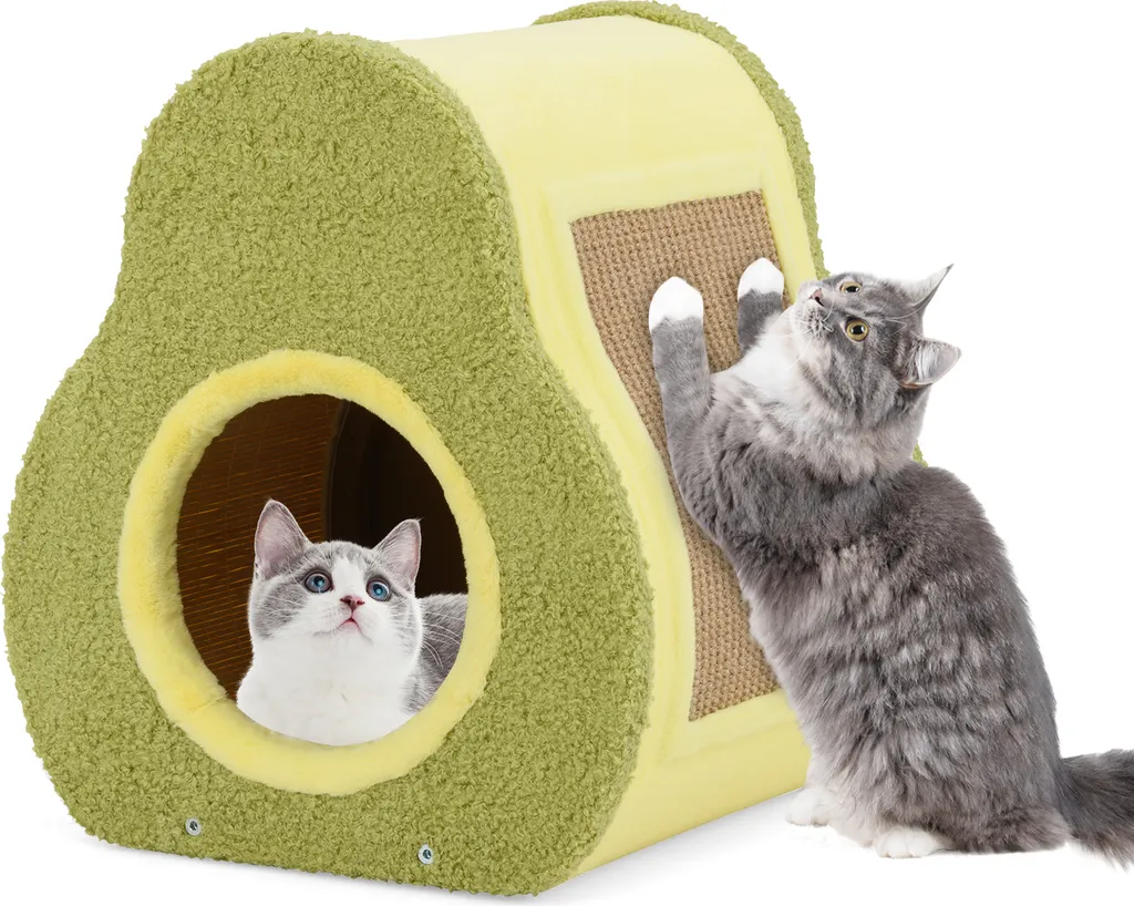 Lit pour Chats Forme Avocat et Tente de Repos Intérieur avec Griffoir