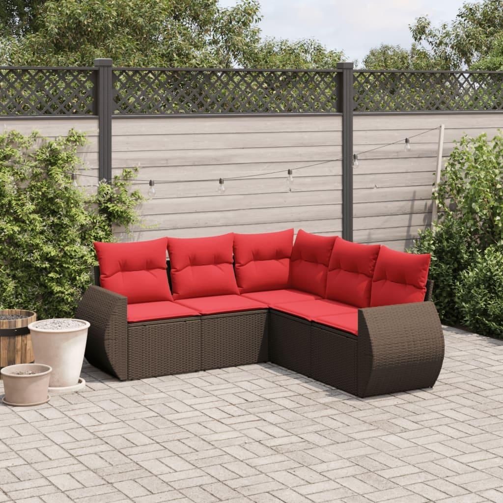 Maison Exclusive - 5-teiliges Gartensofa-Set mit Kissen, braun, Polyrattan
