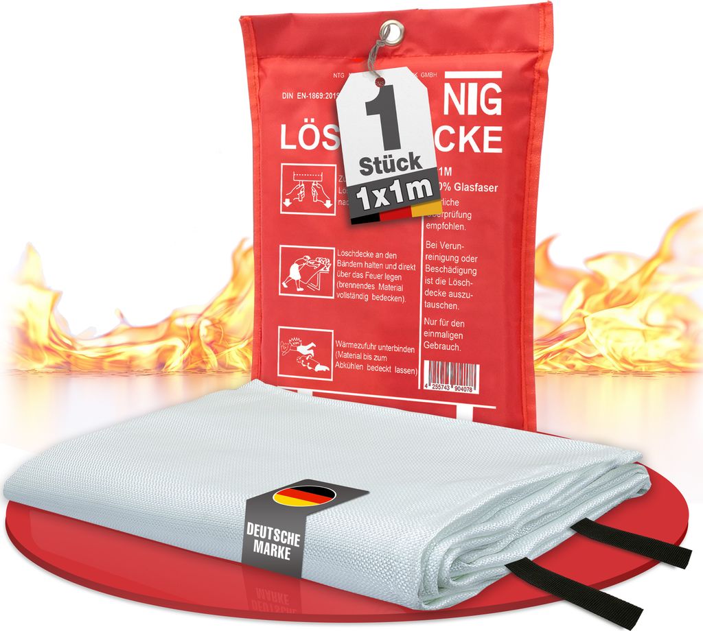 NTG Feuerlöschdecke 1 x 1 Meter aus 100% Glasfasergewebe