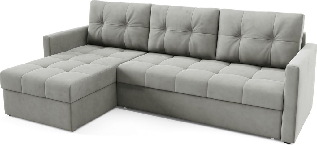 BETTSO Bequeme gesteppte Universalecke OLIVIA hellgrau für das Wohnzimmer 2 Behälter + DL-Maschine