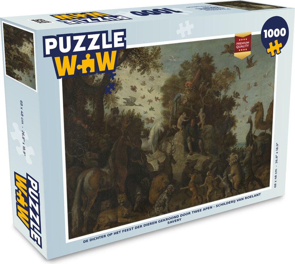 MuchoWow Puzzle 1000 Teile Der Dichter beim Fest der Tiere, gekrönt von zwei Affen - Gemälde von Roelant - Erwachsene - Rätsel