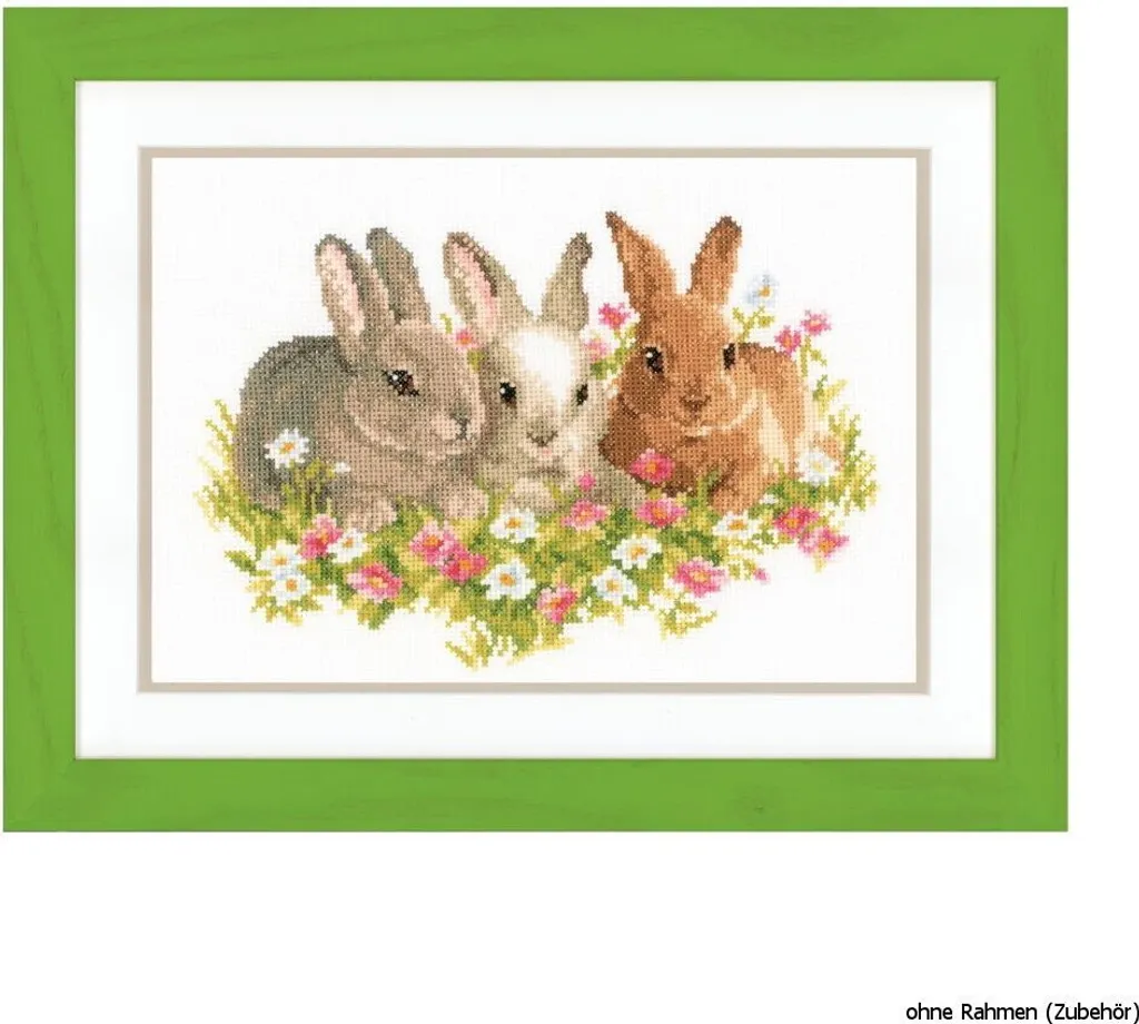 Tableau à broder point de croix compté Lapin de Pâques et fleurs 20x25cm