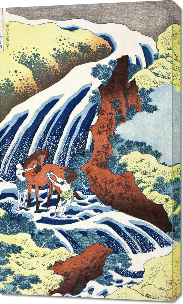 Décoration murale : Tableau japonais La cascade d'Hokusai 60x100 cm