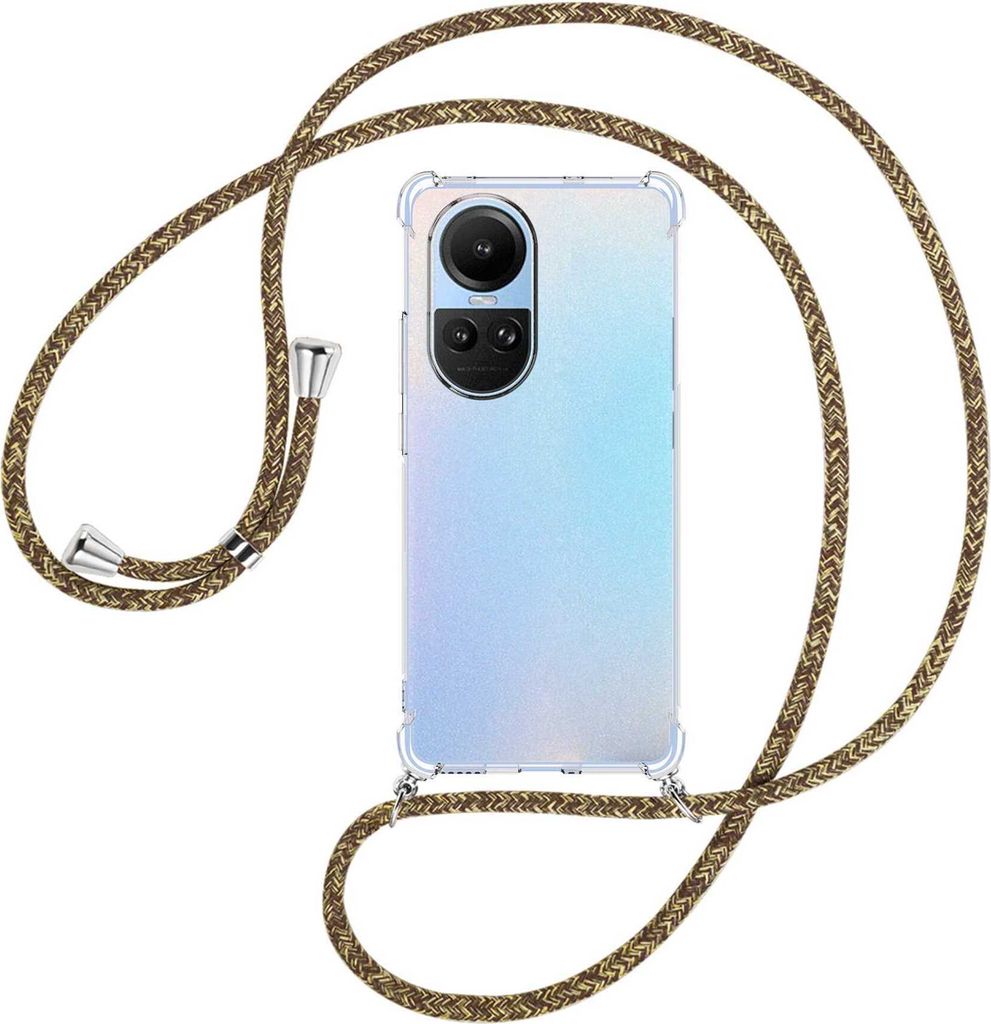 Handykette Backcover-Schutzhülle mit Band (Metall silberfarben) für Oppo Reno10 5G, Reno10 Pro 5G (6.7'') - braun+beige