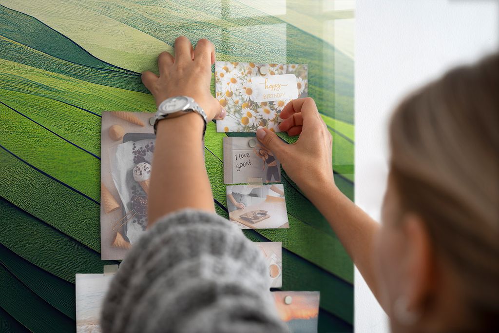 Magnetisch Tafel Magnettafel - Magnetpinnwand Memoboard - Notiztafel verschiedenen Designs - 90x60 cm - Abstrakte grüne Felder