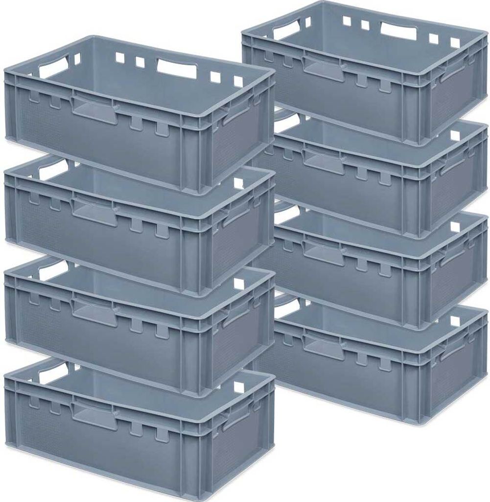 8x Fleischkasten / Eurobehälter E2, grau, LxBxH 600x400x200 mm