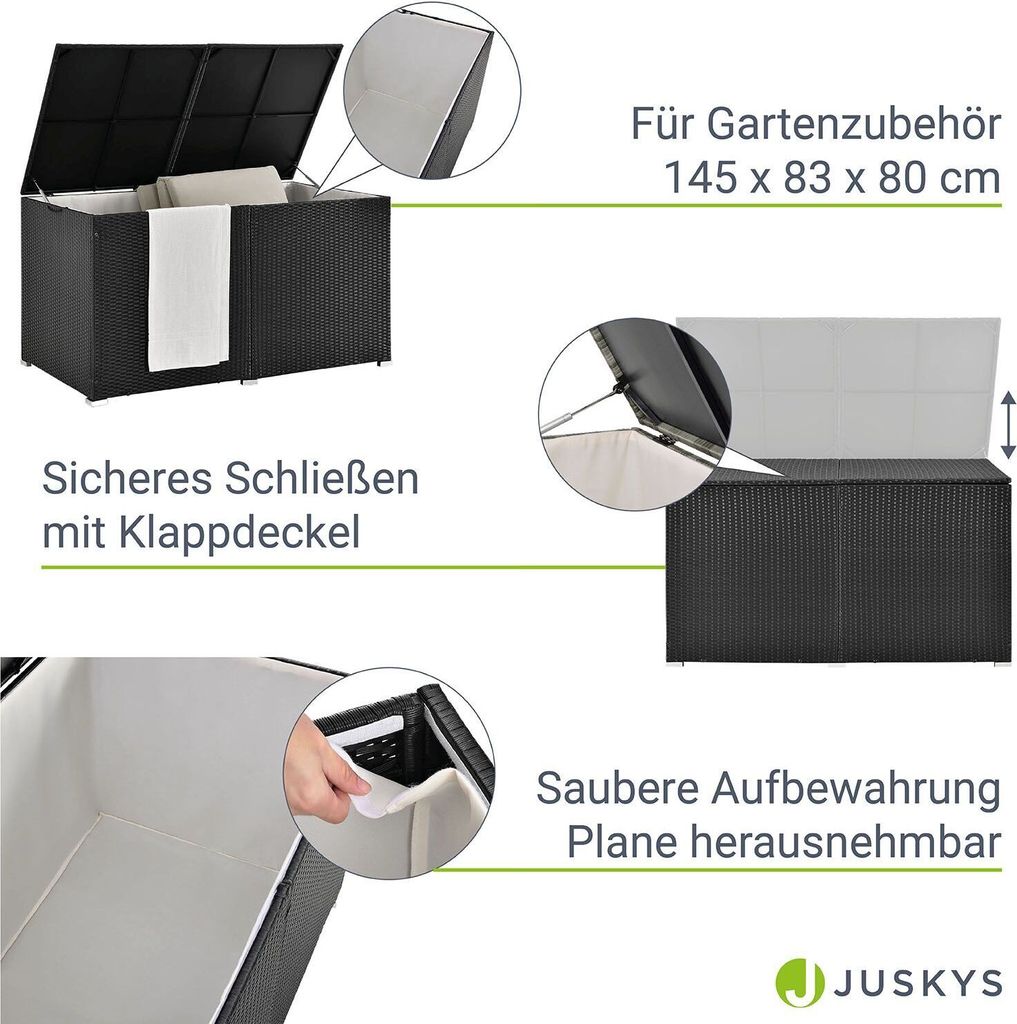 Juskys Polyrattan Auflagenbox Ikaria 950 L inkl. Deckel mit Produktbild 4
