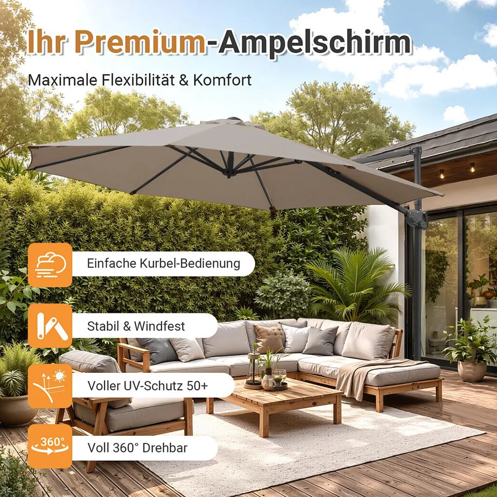 Parasol orientable 3x3m UV50+ Izrielar : inclinaison et rotation 360° - 4
