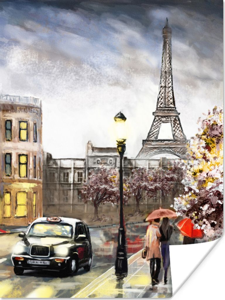 MuchoWow Poster Gemälde - Paris - Frankreich - Öl 30x40 cm - Wandplakat - Poster Kinderzimmer