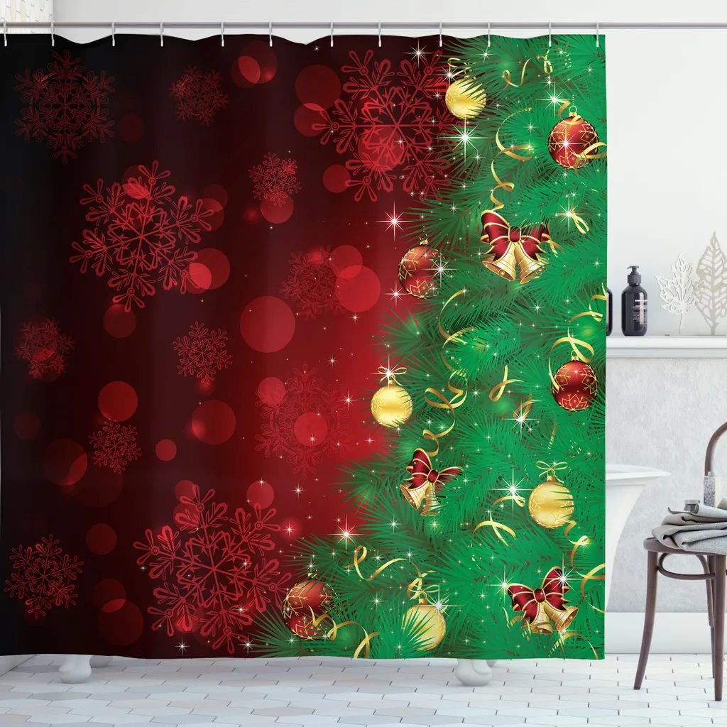 Rideau de douche de Noël pour salle de bain décoration sapins 175x240cm