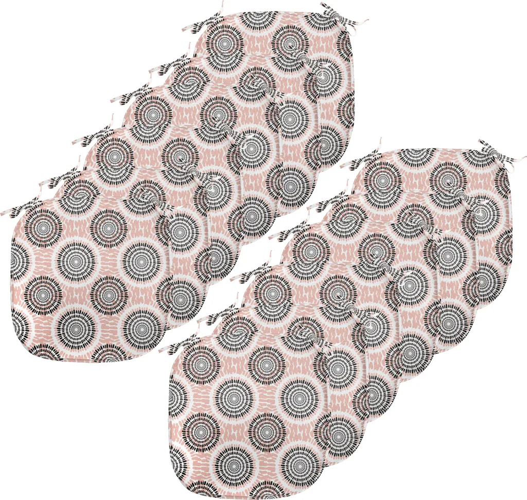 ABAKUHAUS Imbottitura per sedie da sala da pranzo, riassunto Cerchi morbidi, cuscino decorativo impermeabile con cinturini per sedie da cucina, 40 cm x 40 cm - confezione da 12, bianco, nero, rosso corallo