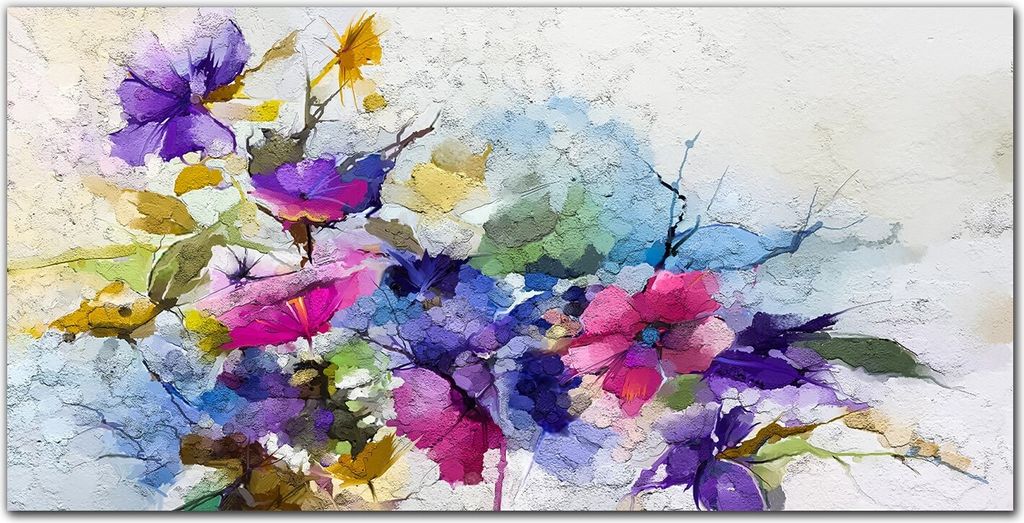 Coloray - Bild aus Glas - Glasbilder - 100 x 50 cm - Dekoration Wohnzimmer Wanddekoration Gehärtetes Glas Küche Glasblock mit Bild - Blumen Zweig