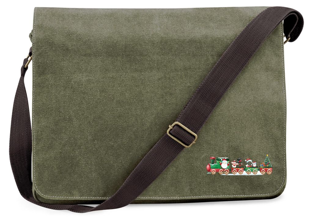 Huuraa Umhängetasche Weihnachtszug Weihnachten 14 Liter Military Green Canvas Laptoptasche Geschenkidee
