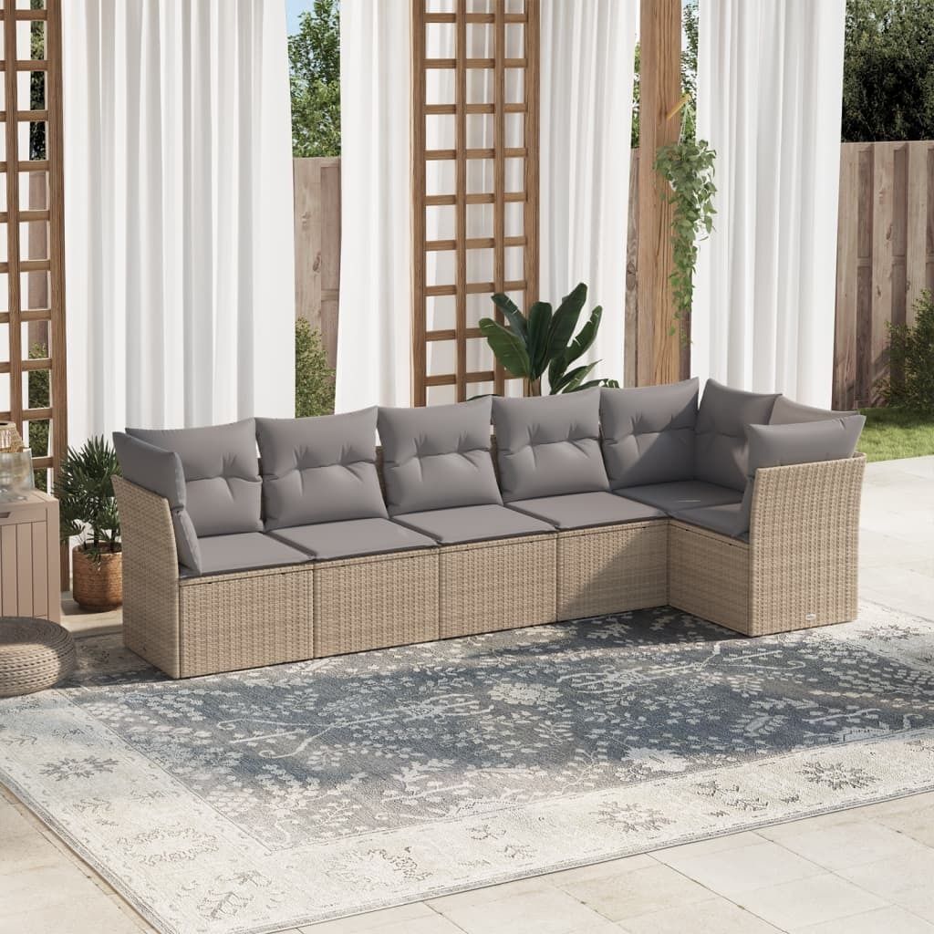 Modernen StilGarten-Lounge-Set, 6-tlg. Garten-Sofagarnitur,Gartenmöbel mit Kissen Beige Poly Rattan DE7579